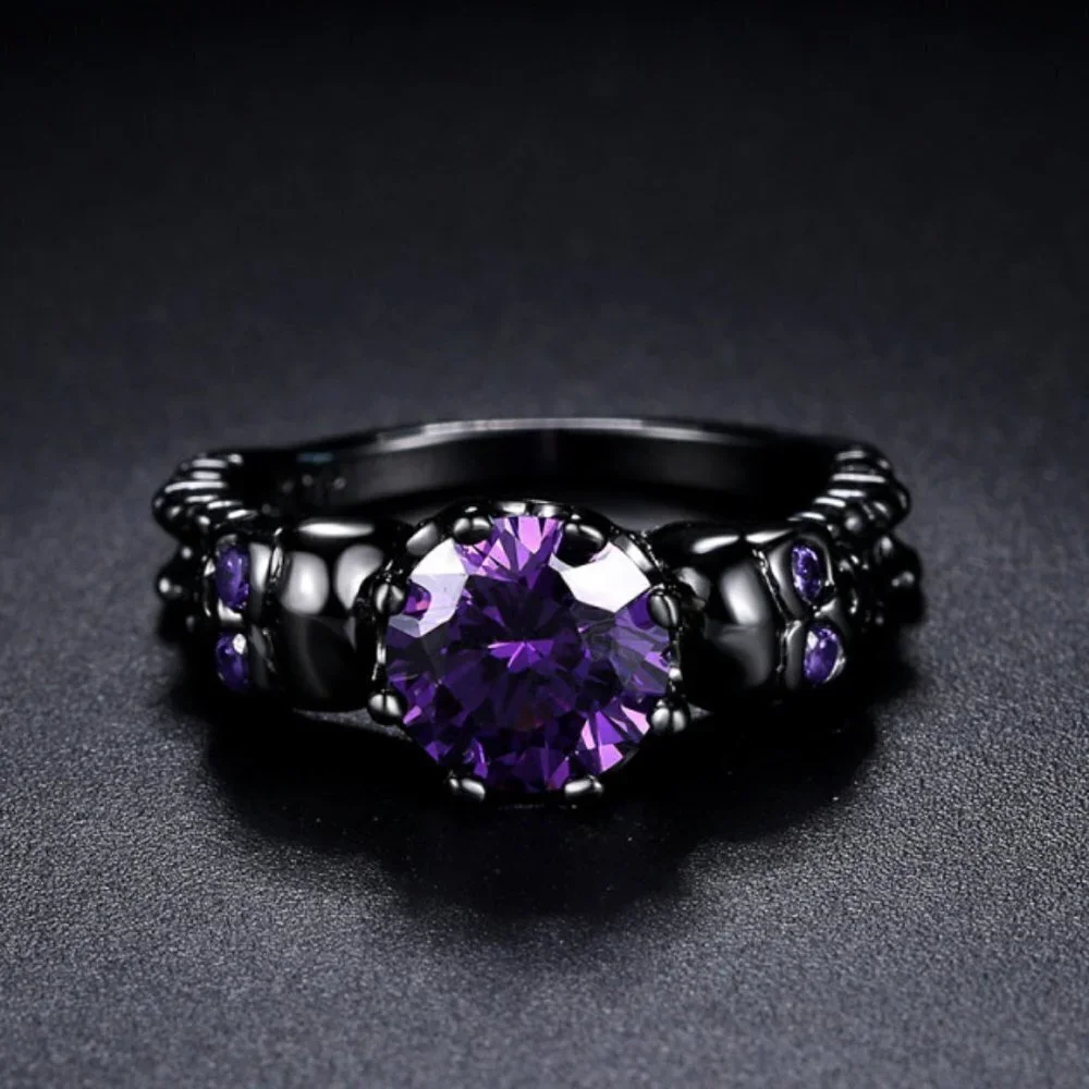 Black Skull Purple Zircon Ring